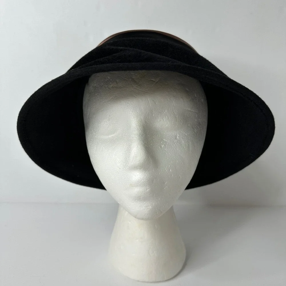 Vintage Parks-Belk Black Genuine Velour Fur Cloche Hat Union Made Size 22 Bow‎